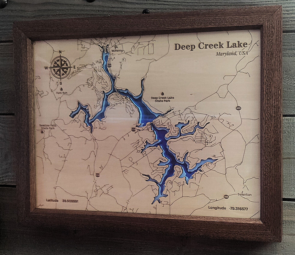 Layered Wooden Lake Map Art | Custom Engraved Coastal Wall Decor