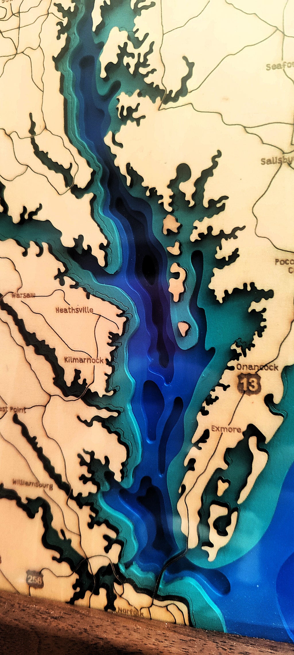 Layered Wooden Lake Map Art | Custom Engraved Coastal Wall Decor