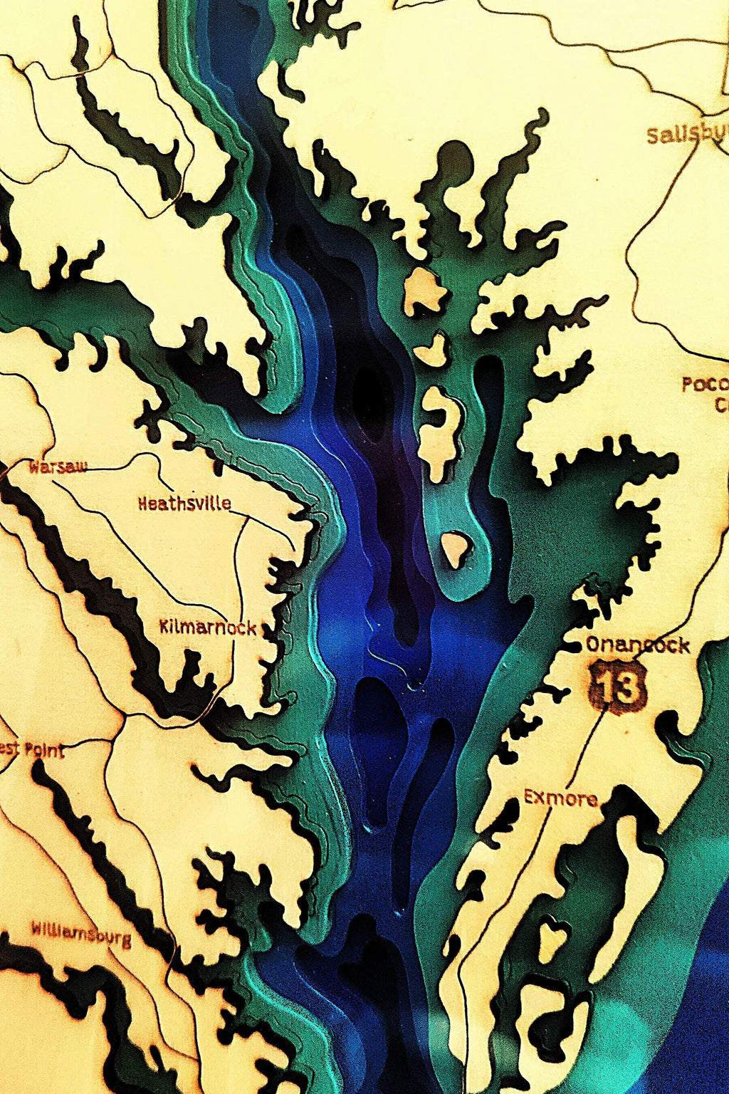 Layered Wooden Lake Map Art | Custom Engraved Coastal Wall Decor