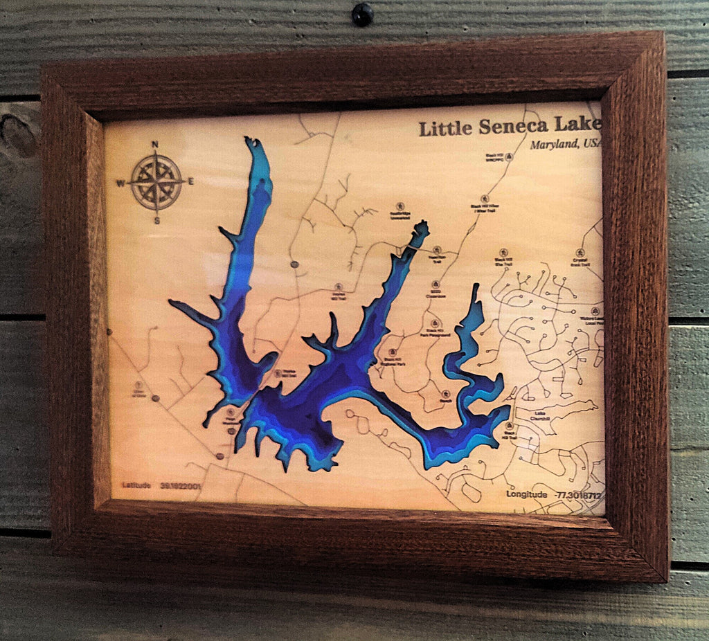 Layered Wooden Lake Map Art | Custom Engraved Coastal Wall Decor