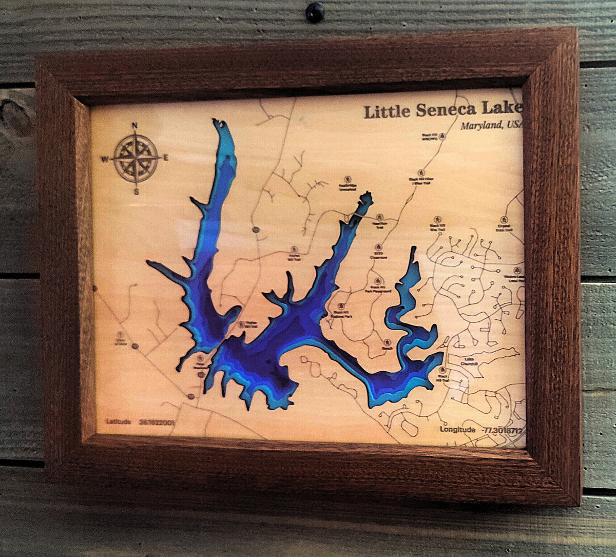 Layered Wooden Lake Map Art | Custom Engraved Coastal Wall Decor