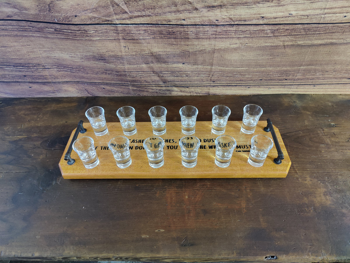 Whiskey Tasting Flight Set, Holds 12 Tall Shooter Glasses, Made from Solid Sapele