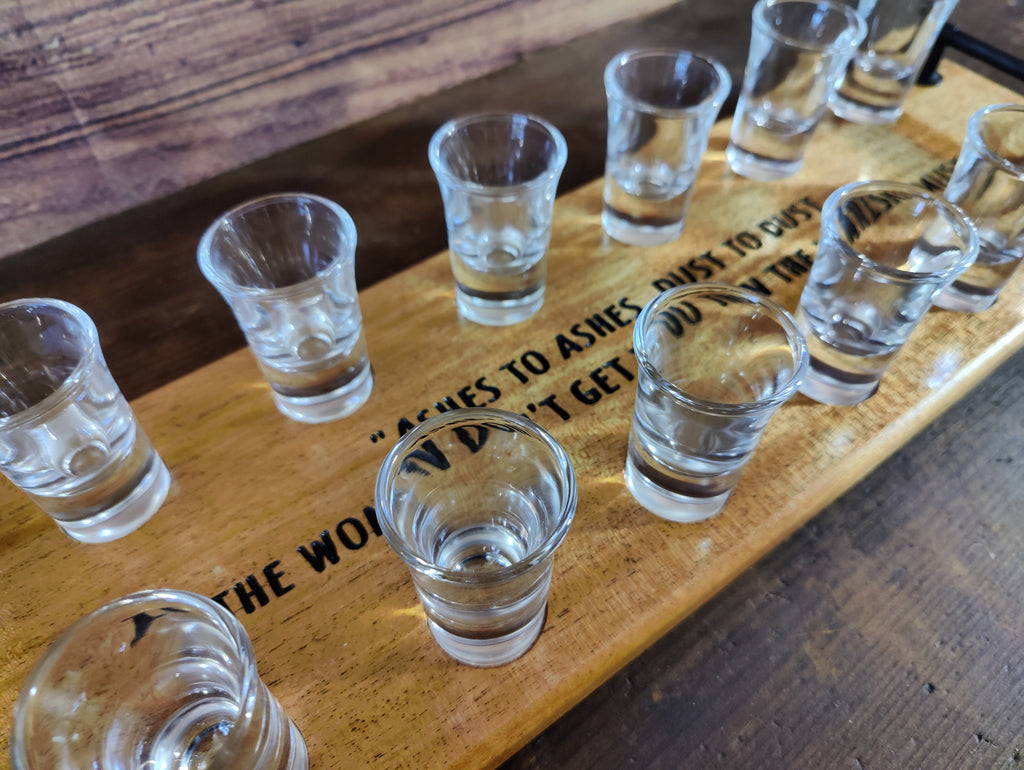 Whiskey Tasting Flight Set, Holds 12 Tall Shooter Glasses, Made from Solid Sapele