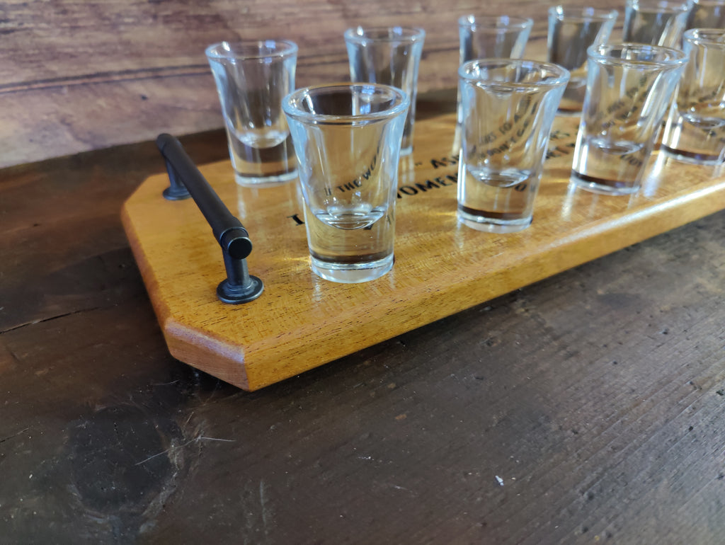 Whiskey Tasting Flight Set, Holds 12 Tall Shooter Glasses, Made from Solid Sapele