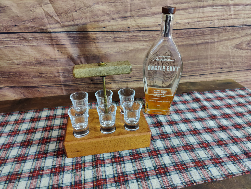 Honduran Mahogany Whiskey Tasting Flight Set - Handmade Carrier with Elegant Wood Finish