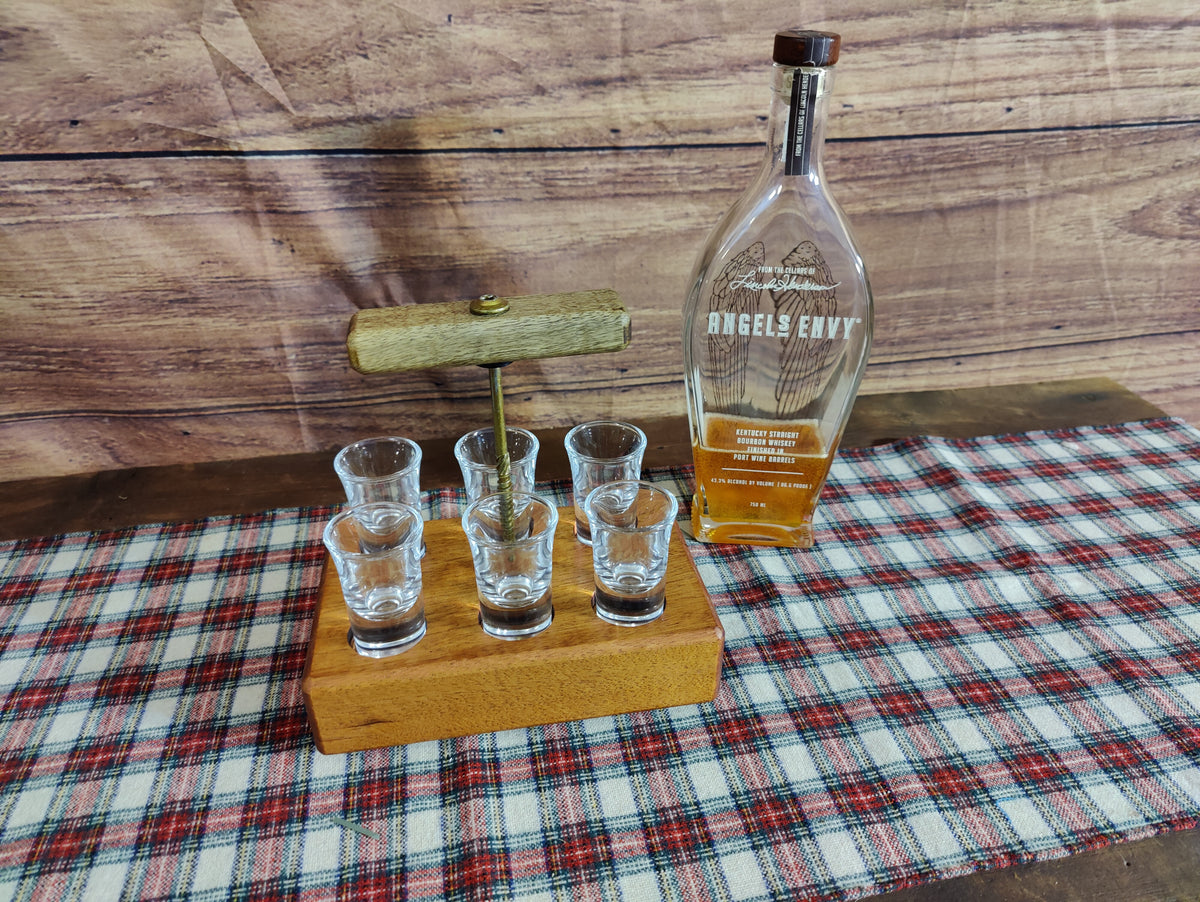 Honduran Mahogany Whiskey Tasting Flight Set - Handmade Carrier with Elegant Wood Finish