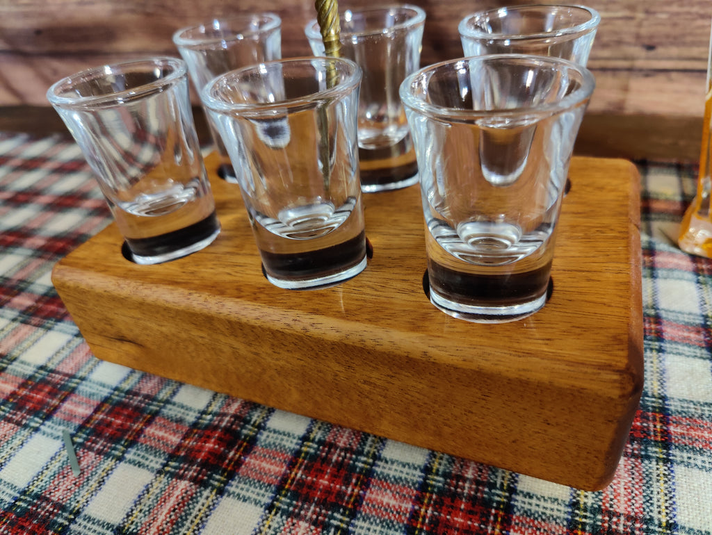 Honduran Mahogany Whiskey Tasting Flight Set - Handmade Carrier with Elegant Wood Finish