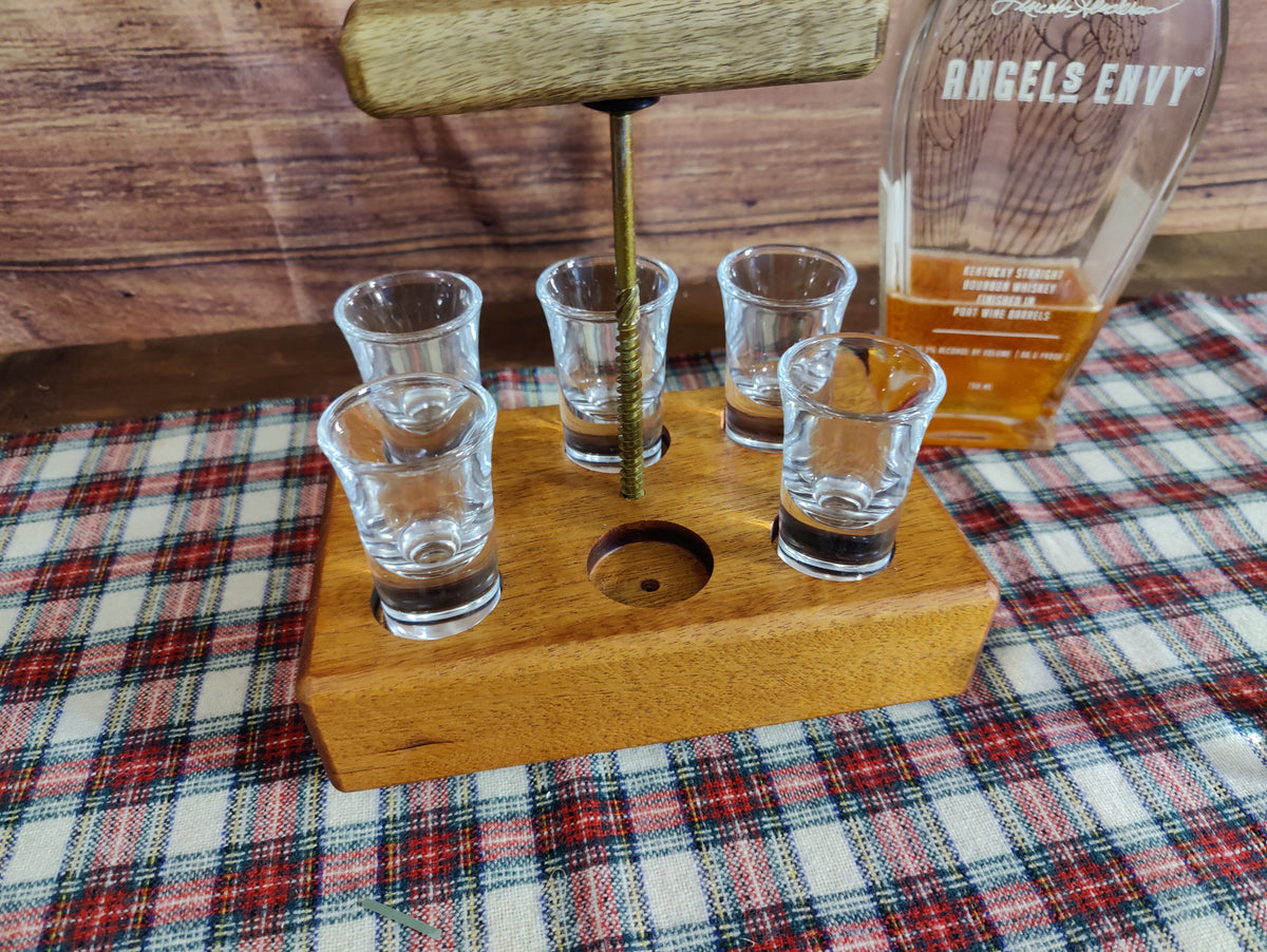 Honduran Mahogany Whiskey Tasting Flight Set - Handmade Carrier with Elegant Wood Finish