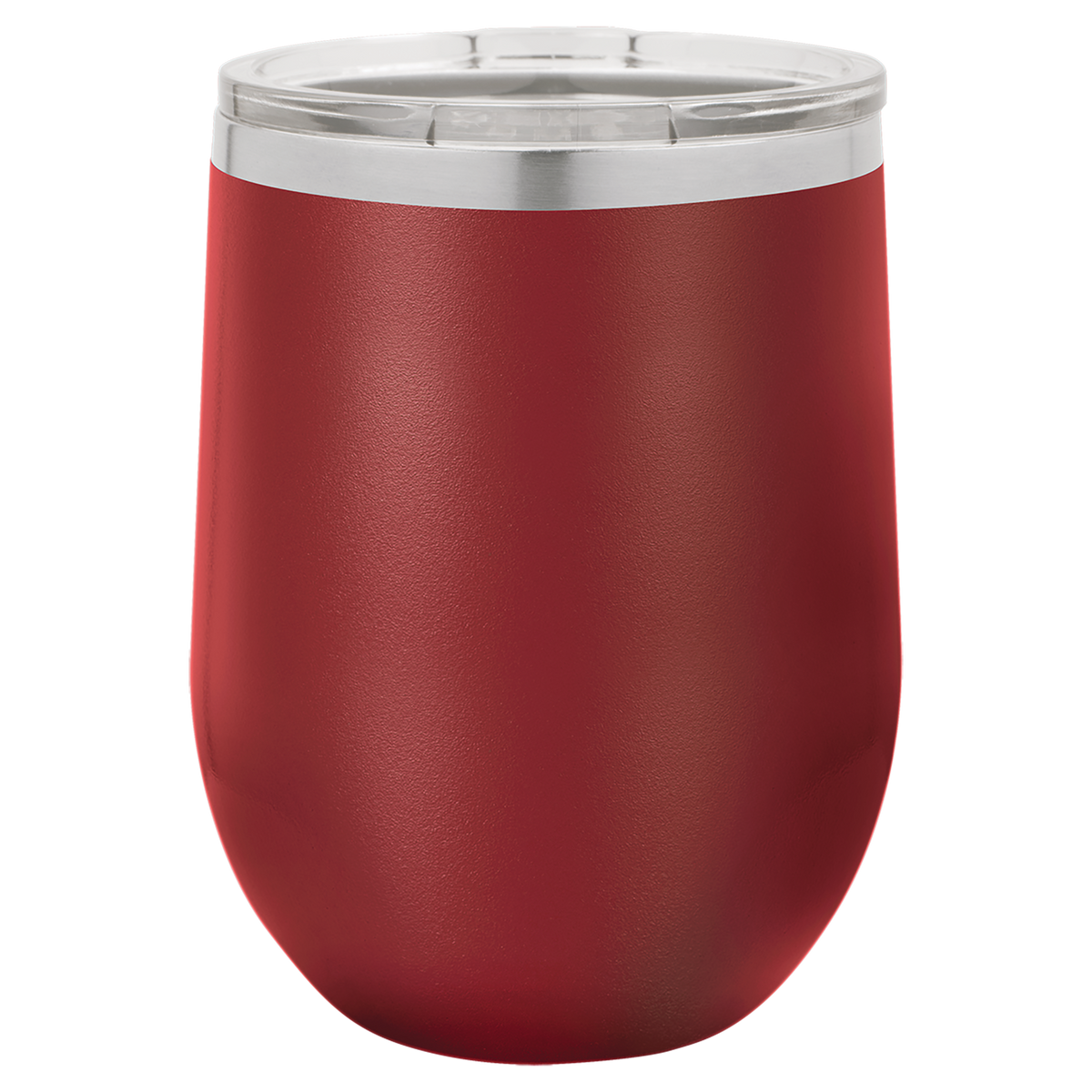 Red insulated tumbler with a silver lid on a white background, polar camel.