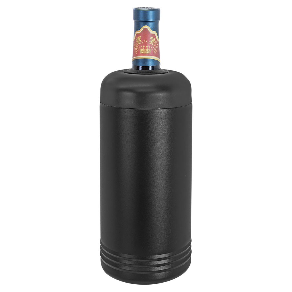 Black wine cooler with a bottle inside on a white background, polar camel.
