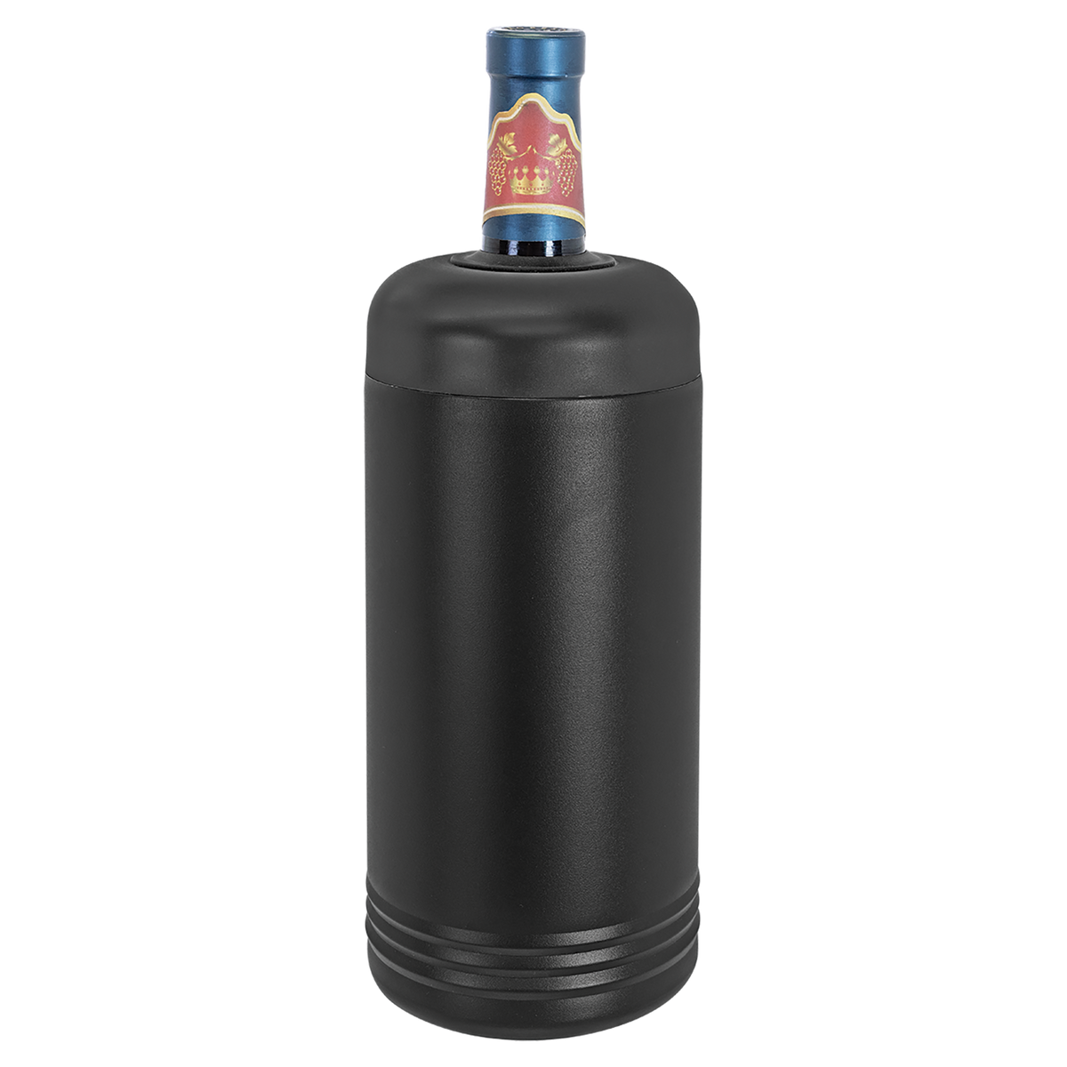 Black wine cooler with a bottle inside on a white background, polar camel.