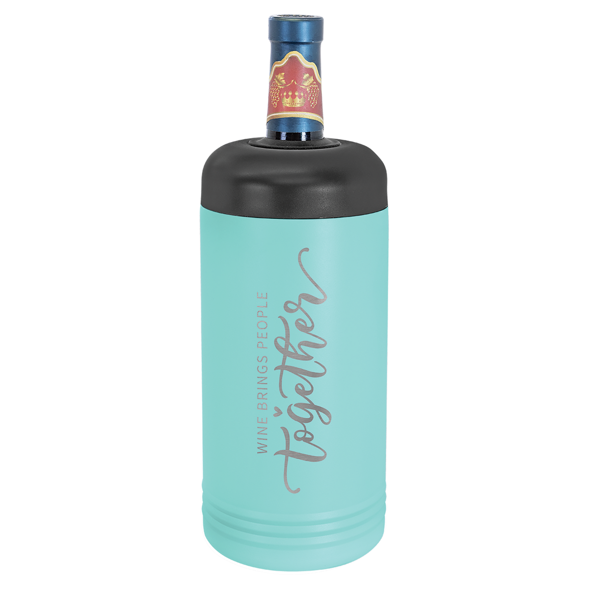 Light blue wine bottle cooler with 'Together' text on a white background, polar camel.