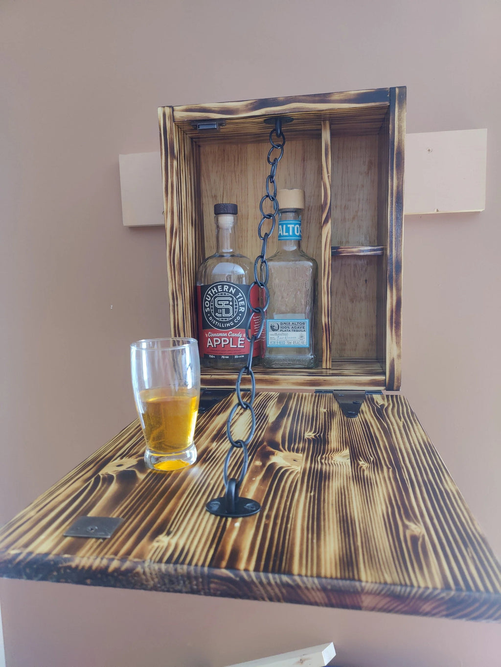 Custom Murphy Bar Liquor Cabinet - Wall Mounted Fold Out - Personalized Engraving - Perfect for Small Spaces Man Caves and Pool Rooms