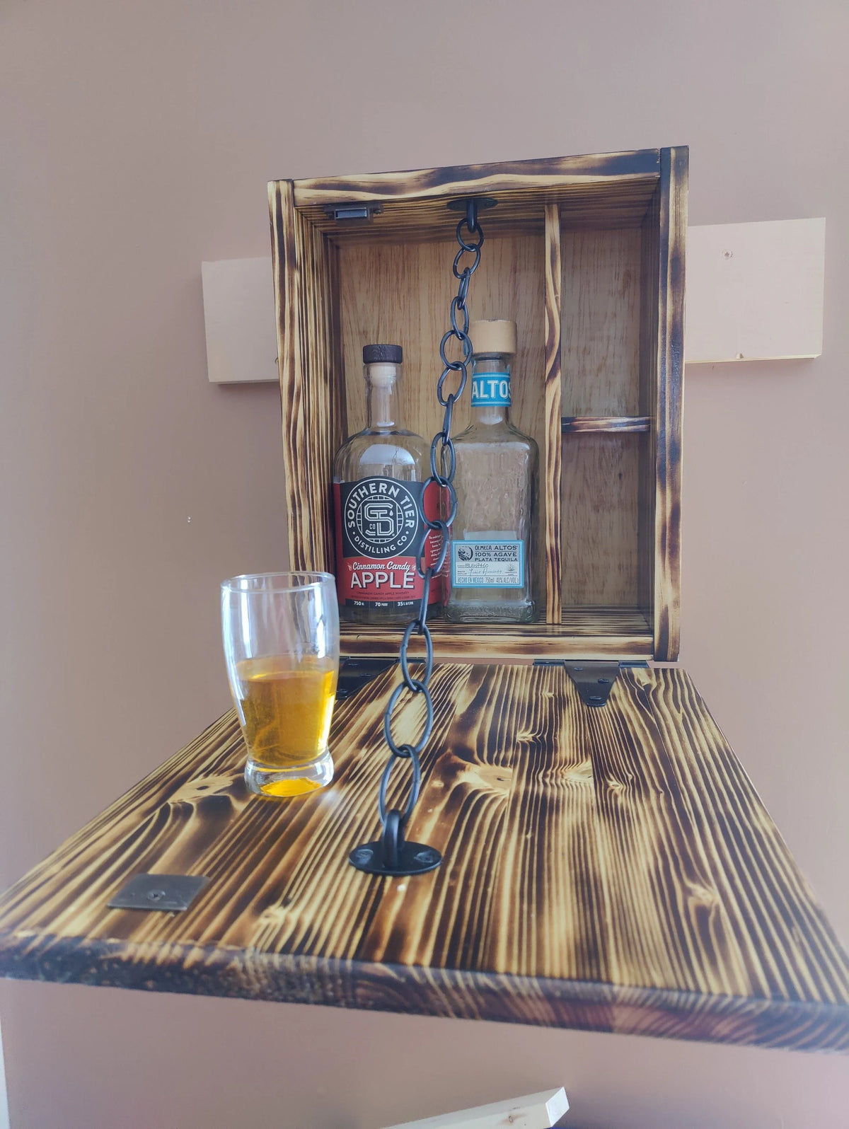 Custom Murphy Bar Liquor Cabinet - Wall Mounted Fold Out - Personalized Engraving - Perfect for Small Spaces Man Caves and Pool Rooms