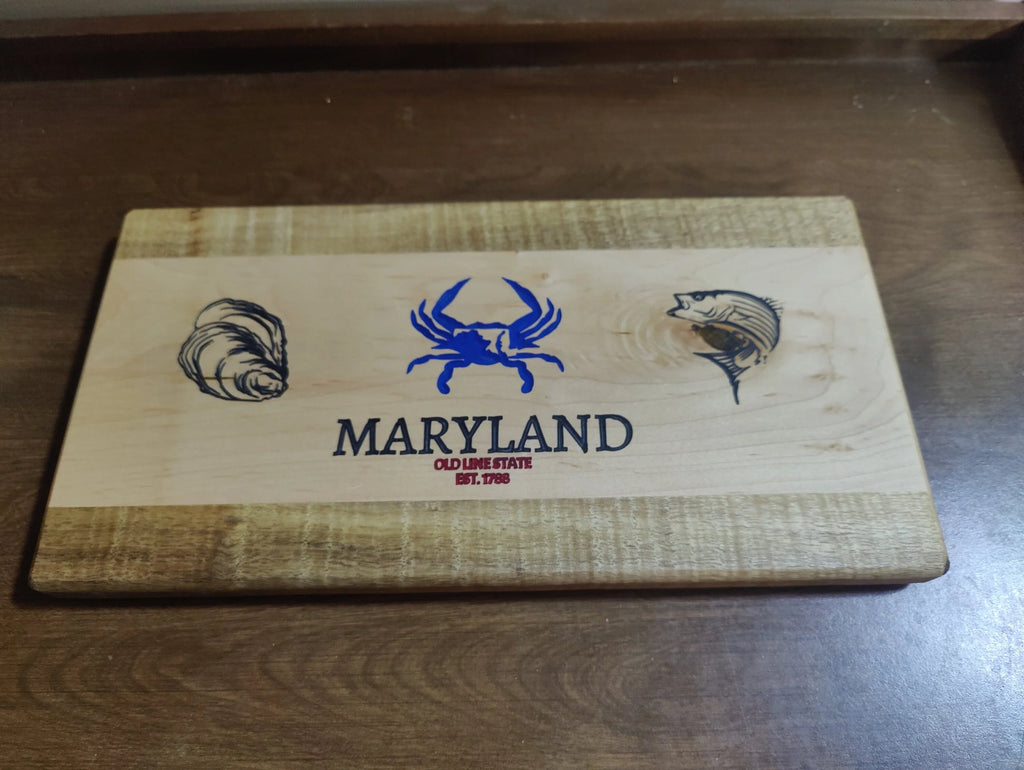 Maryland Themed Charcuterie Tray - Engraved with Oyster, Blue Crab, and Rock Fish - Centerpiece