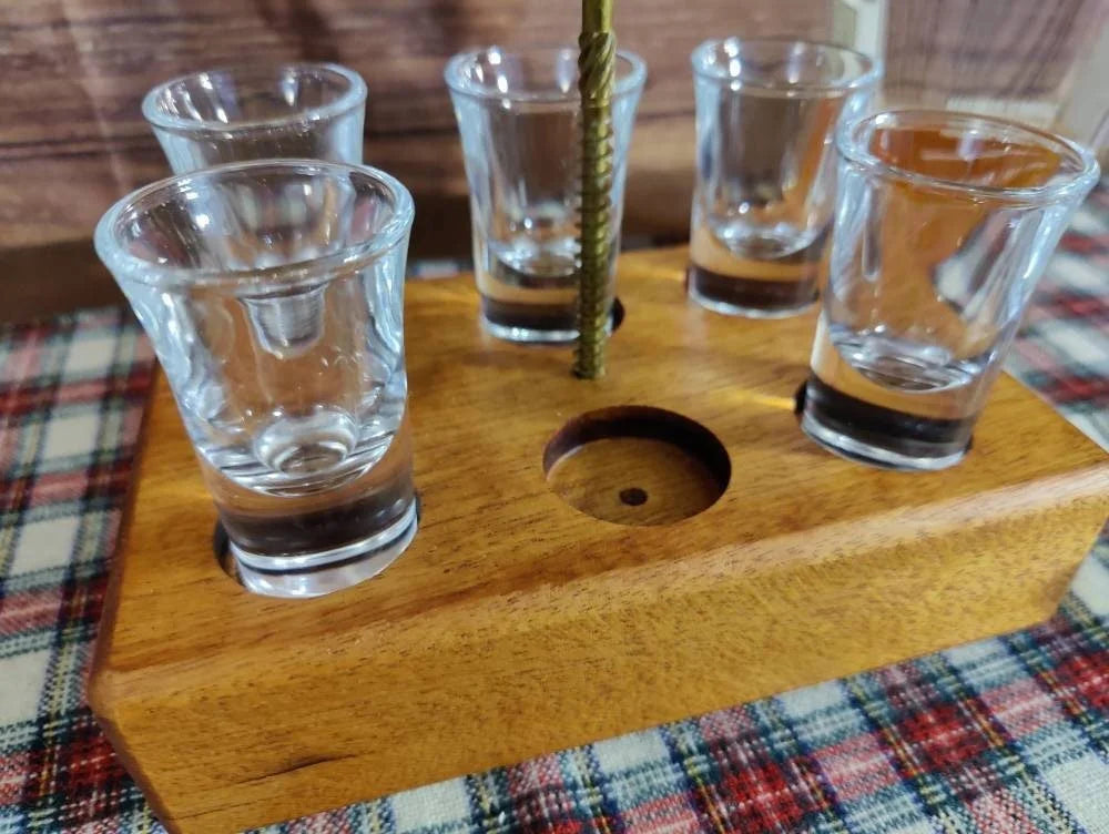 Honduran Mahogany Whiskey Tasting Flight Set - Handmade Carrier with Elegant Wood Finish