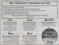 A vintage-style printed poster or instruction sheet titled "The 'Distillery' Bourbon Tasting" with multiple columns of text describing tasting notes and guidance, plus a large circular logo reading "Bourbon The Distillery Tasting.".