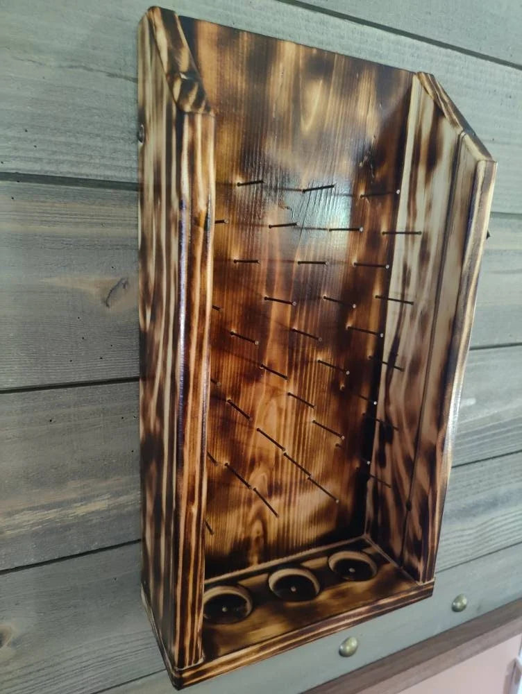 Plinko Bottle Opener, Solid Wood Wall Hanging, recesses for shot glasses as catch.  Torched Pine FinishValentines Gift, Superbowl Party